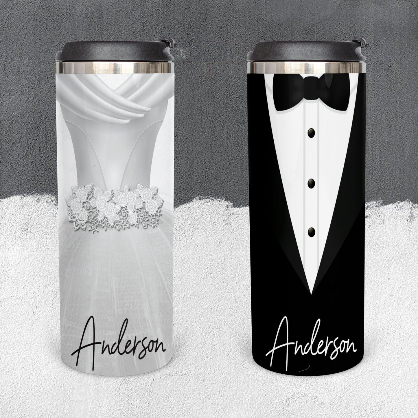 Personalized Tuxedo and Wedding Dress Tumbler - Sublimated