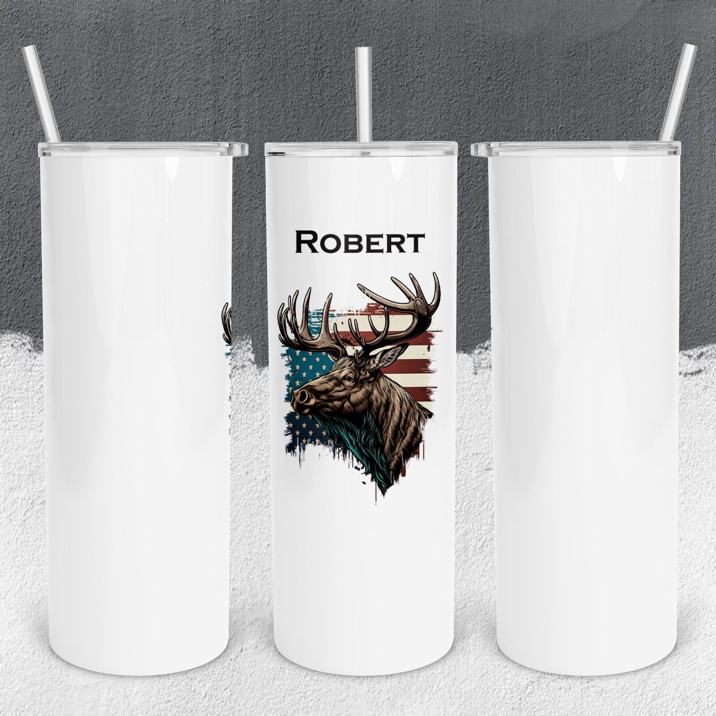 Personalized Hunting Moose Head American Flag Tumbler - Sublimated