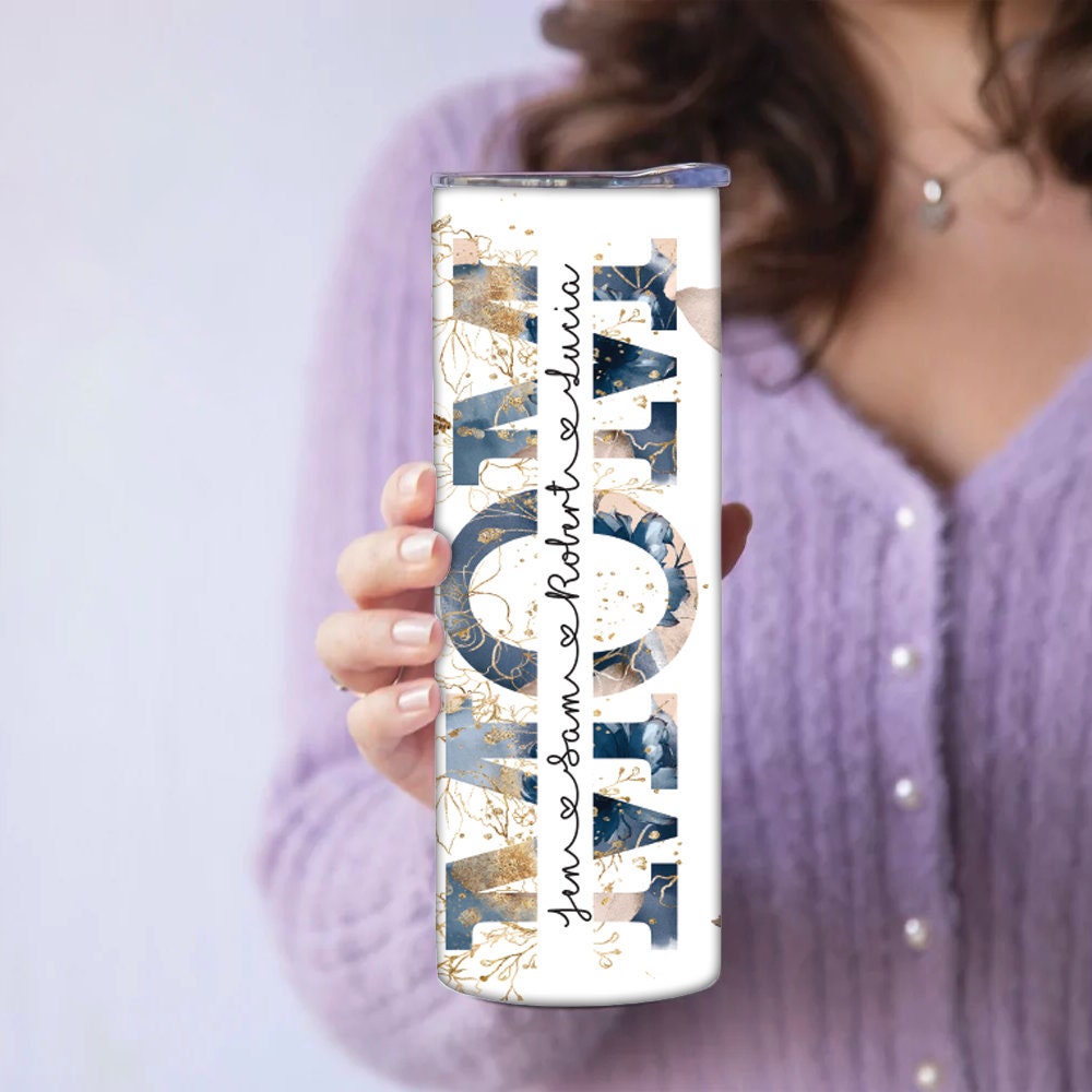 Personalized Mom Split Monogram with Kids' Names Tumbler - Sublimated