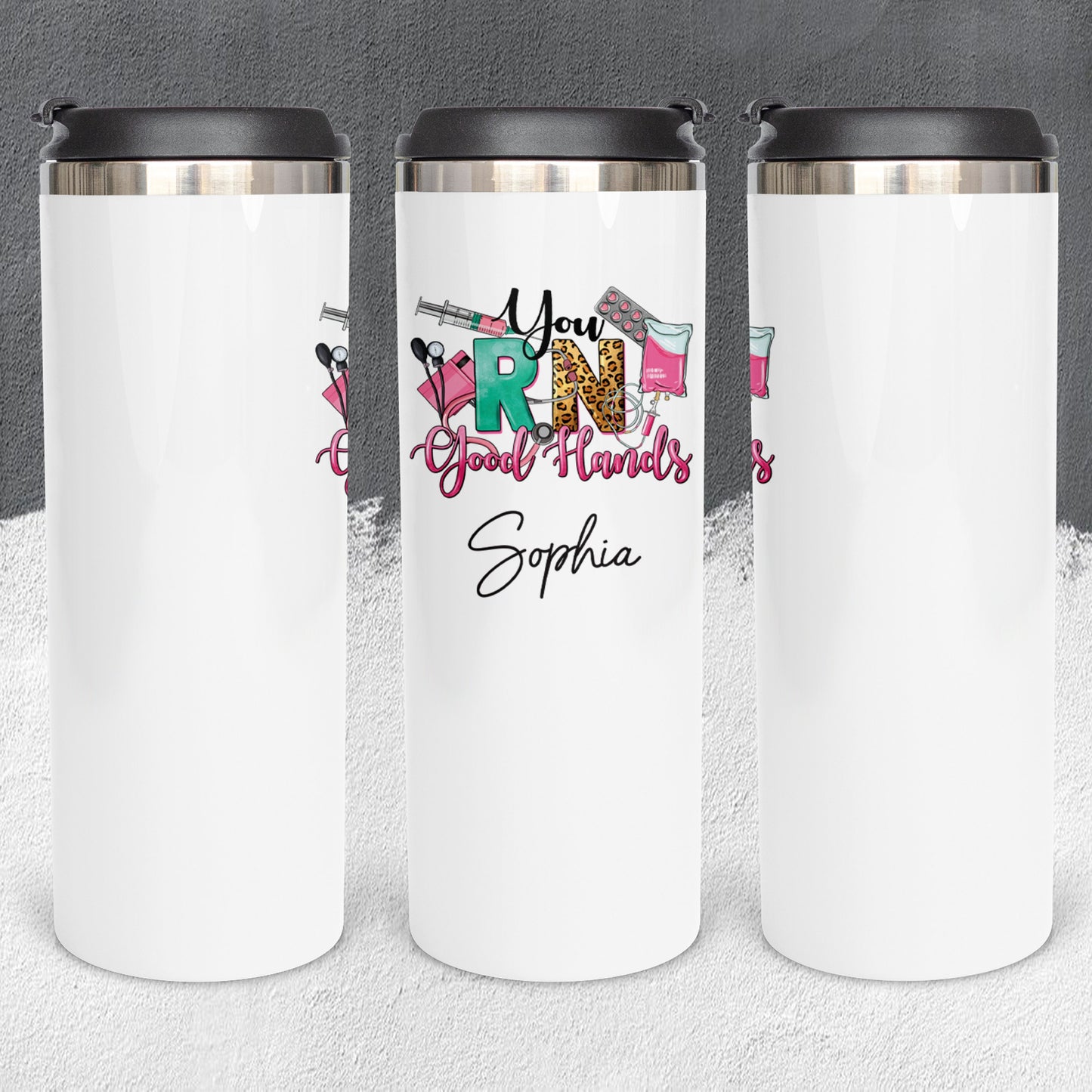 Personalized You RN Good Hands Nurse Tumbler - Sublimated