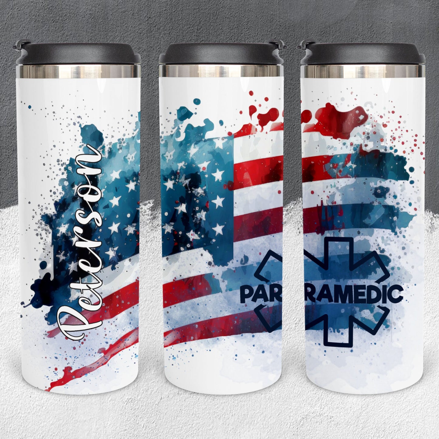 Personalized Paramedic Distressed American Flag Tumbler - Sublimated