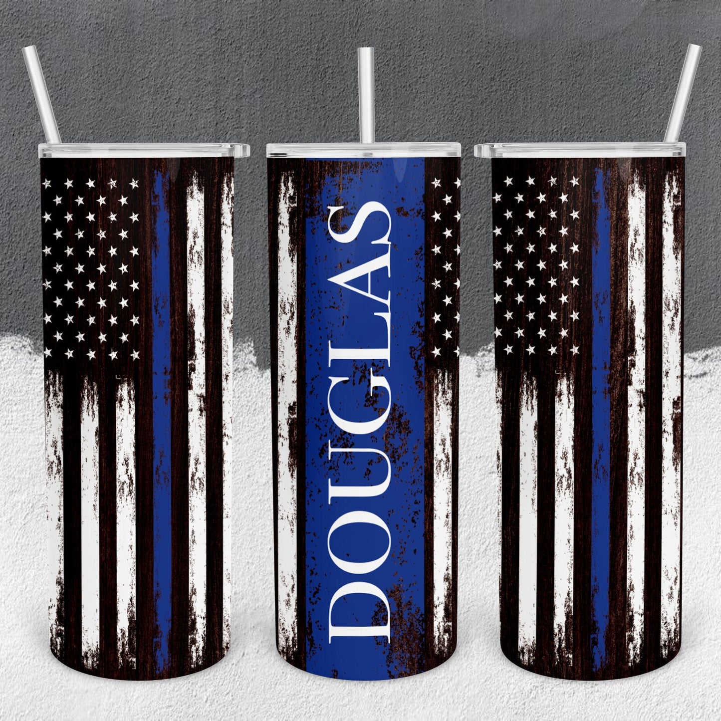 Personalized Police Thin Blue Line Tumbler - Sublimated