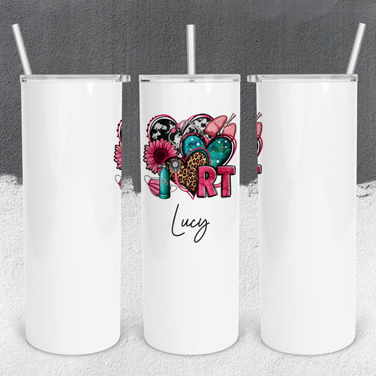 Personalized Respiratory Therapist Hearts Tumbler - Sublimated