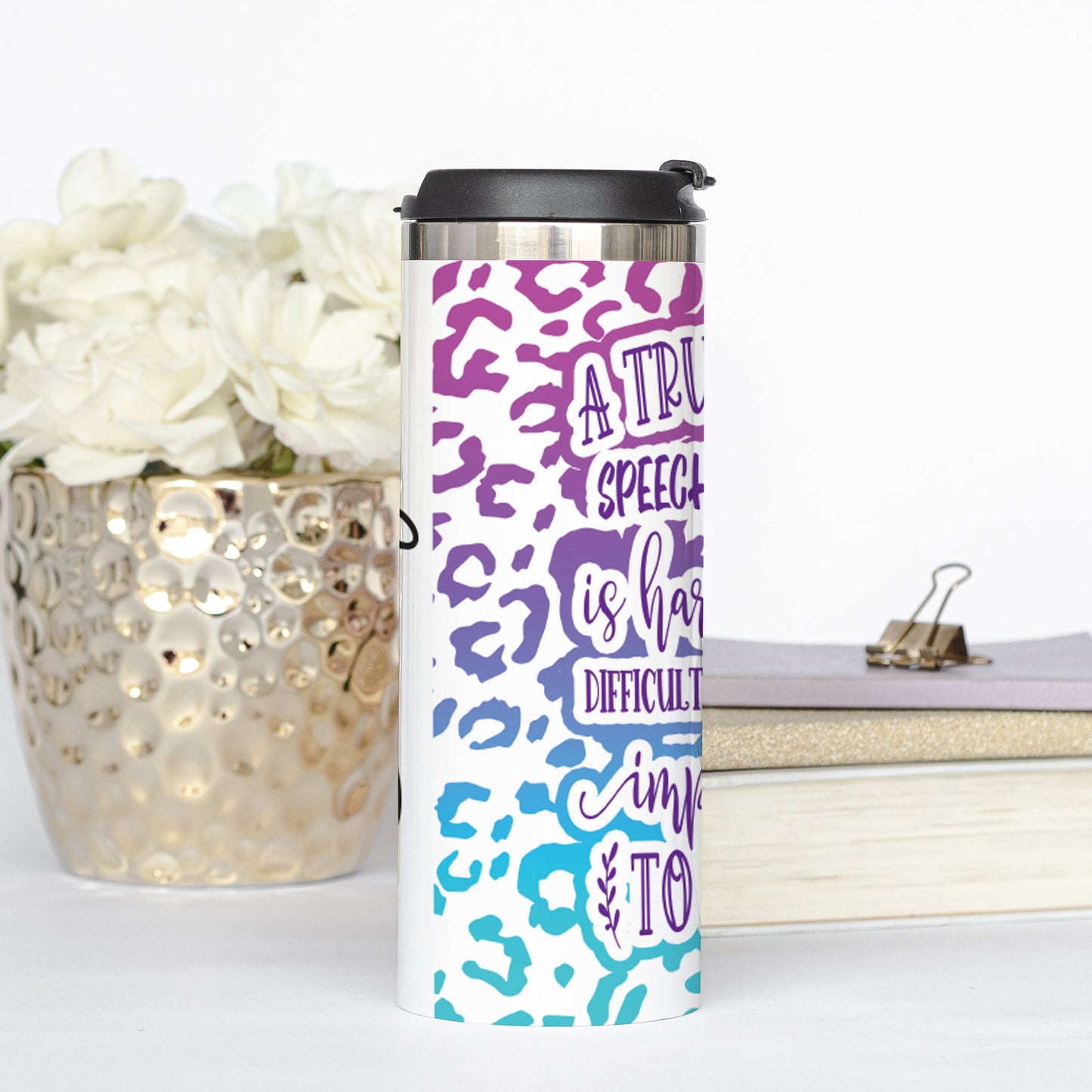 Personalized Cheetah Print Speech Therapist Tumbler - Sublimated