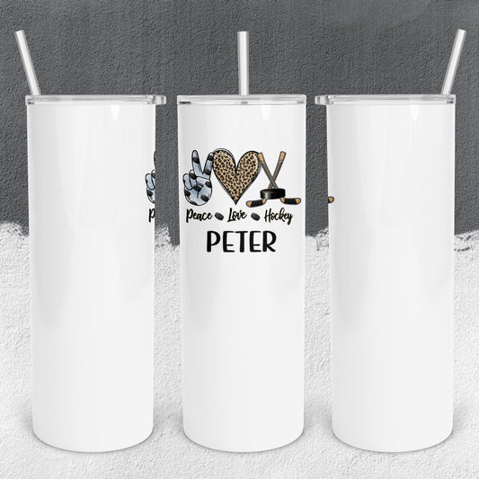 Personalized Peace Love Hockey Tumbler - Sublimated