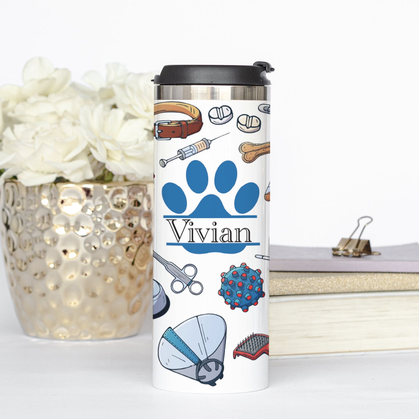 Personalized Paw Print Split Monogram Tumbler - Sublimated