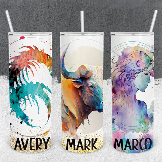 Personalized Zodiac Paint Brush Tumbler - Sublimated