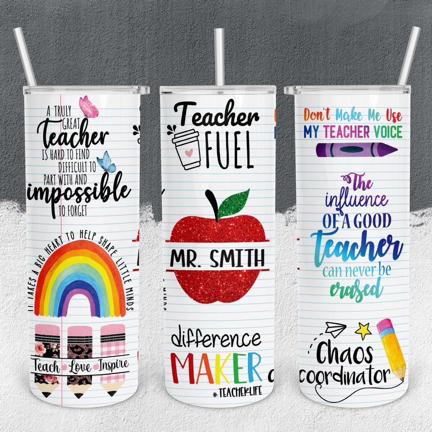 Personalized Teacher Apple Split Monogram Tumbler - Sublimated