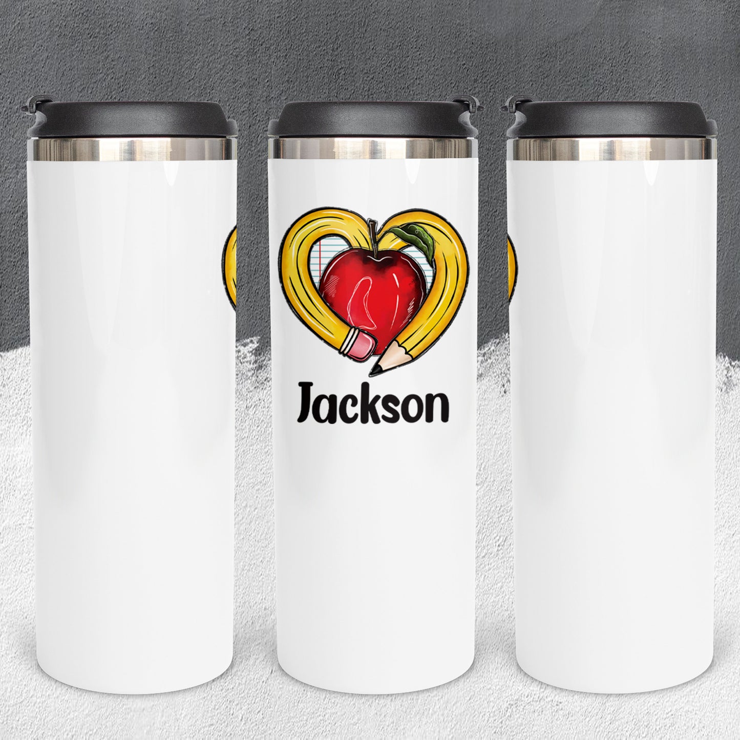 Personalized Teacher Apple and Pencil Heart Shape Tumbler - Sublimated