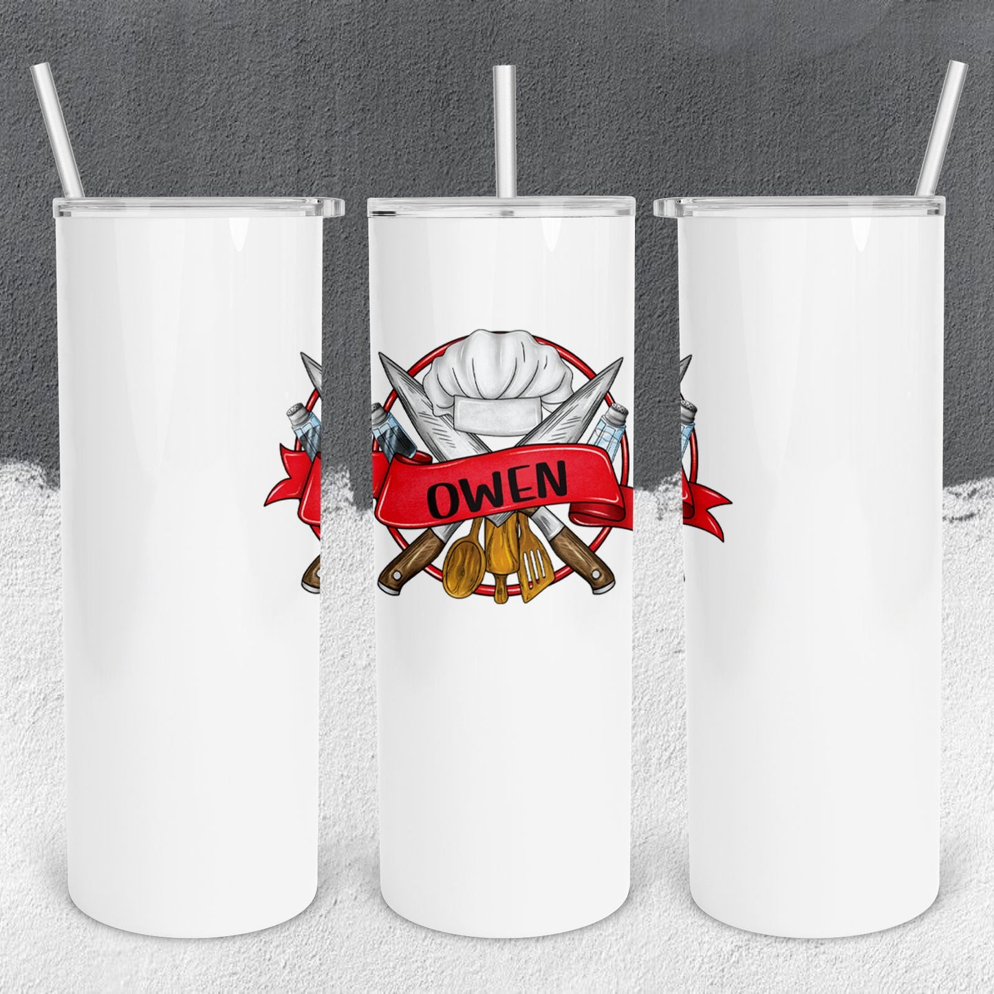 Personalized Chef Hat and Utensils Monogram Tumbler - Sublimated