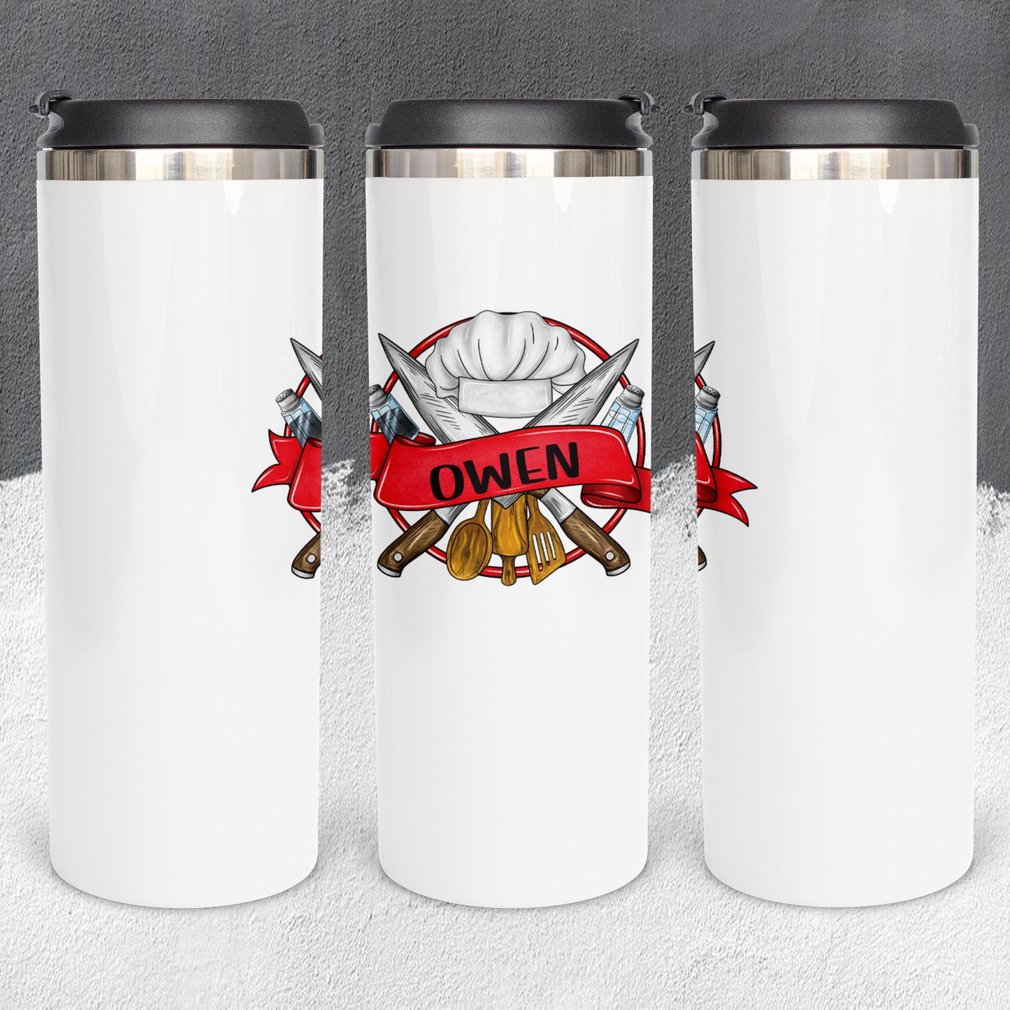 Personalized Chef Hat and Utensils Monogram Tumbler - Sublimated