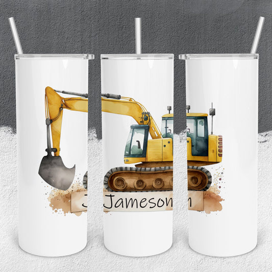 Personalized Construction Excavator Monogram Tumbler - Sublimated