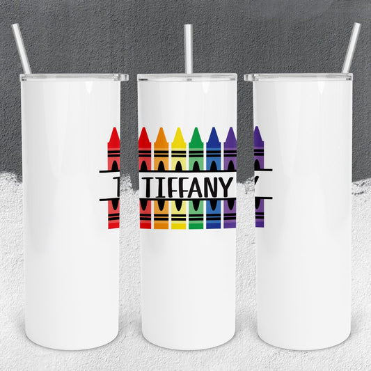 Personalized Daycare Crayon Split Monogram Tumbler - Sublimated