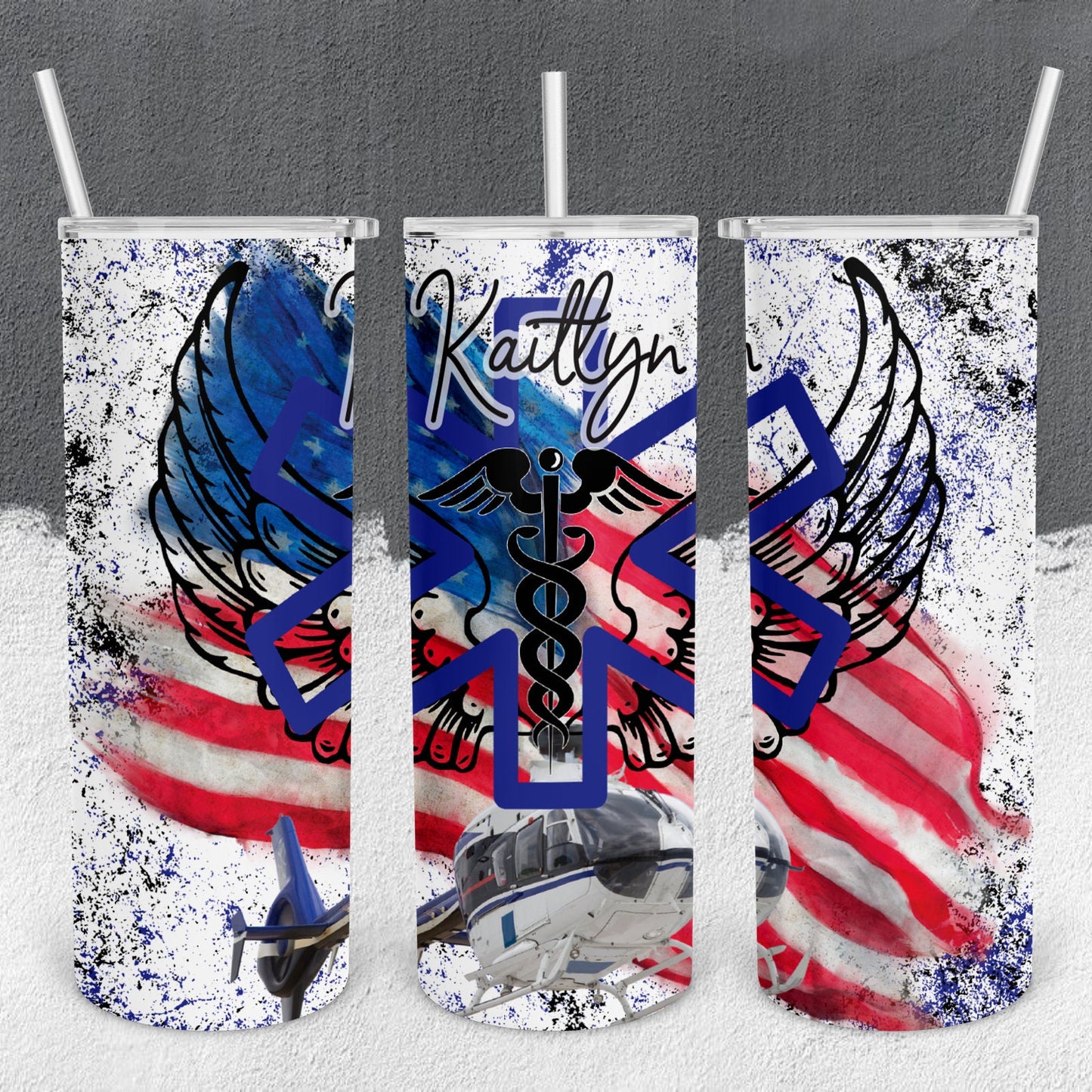 Personalized EMS American Flag Tumbler - Sublimated