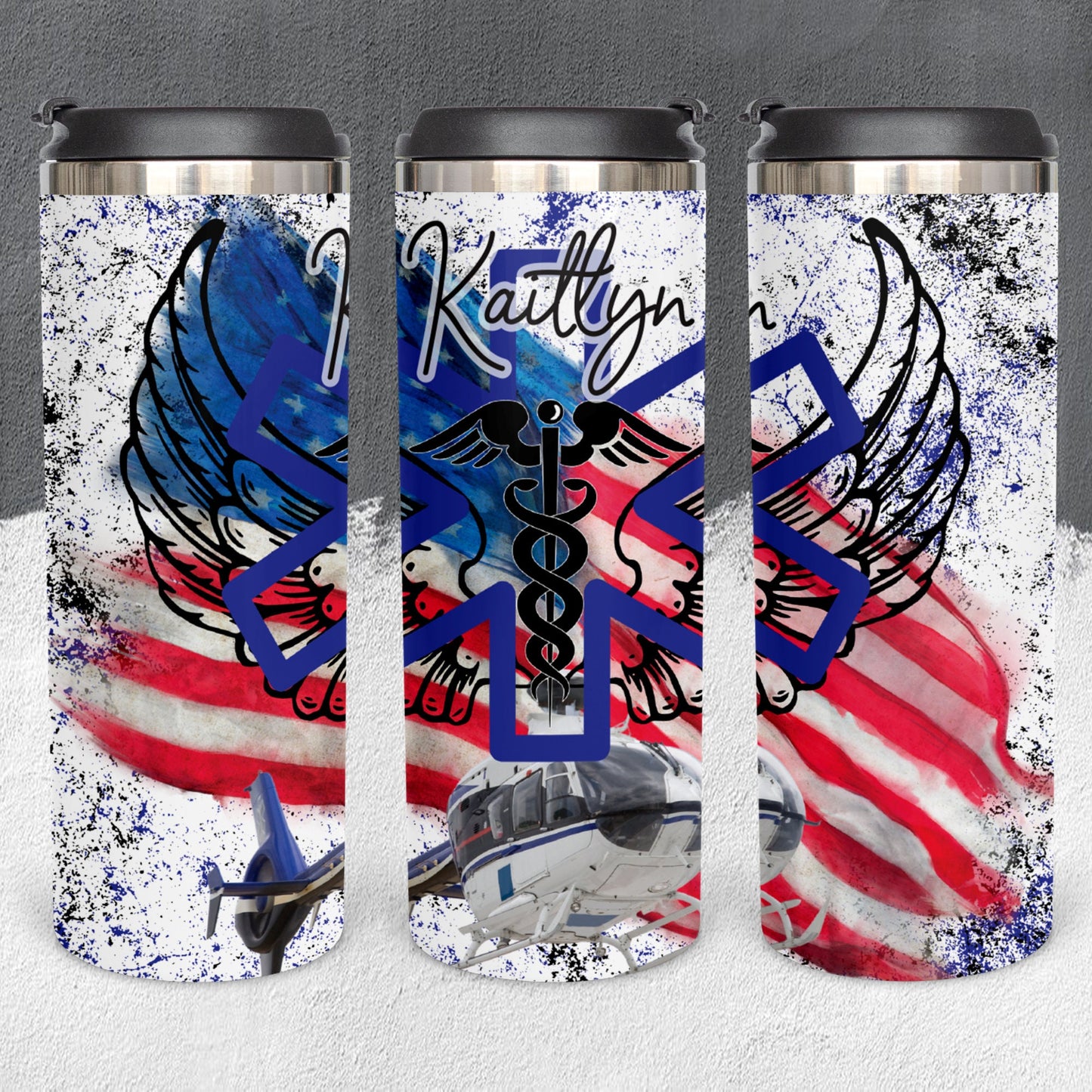 Personalized EMS American Flag Tumbler - Sublimated