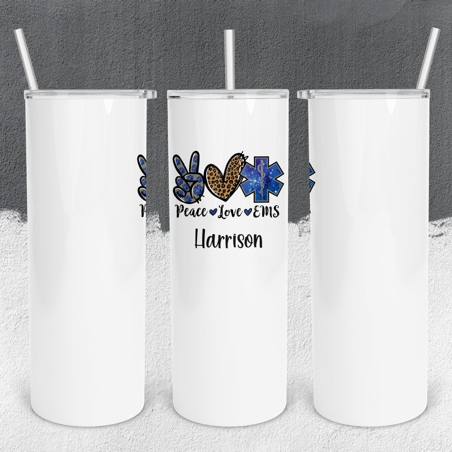 Personalized Peace Love EMS Tumbler - Sublimated