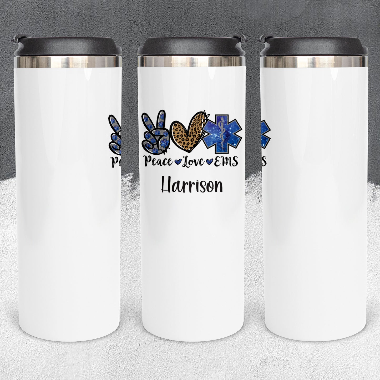 Personalized Peace Love EMS Tumbler - Sublimated