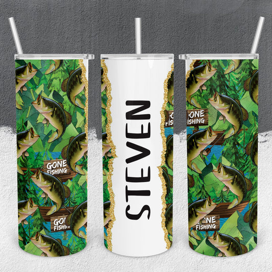 Personalized Gone Fishing Full Color Wrap Tumbler - Sublimated