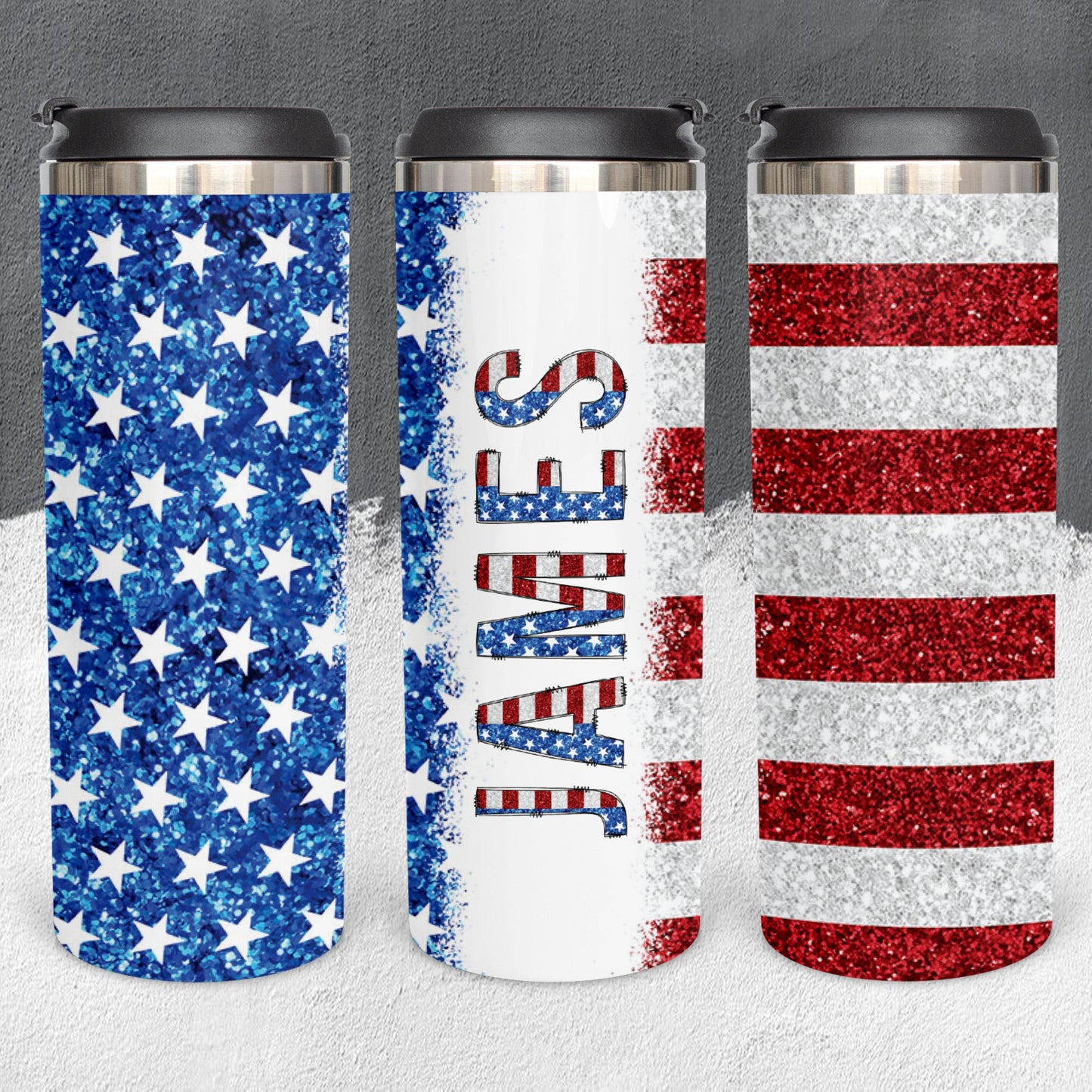 Personalized American Flag Glittery Tumbler - Sublimated