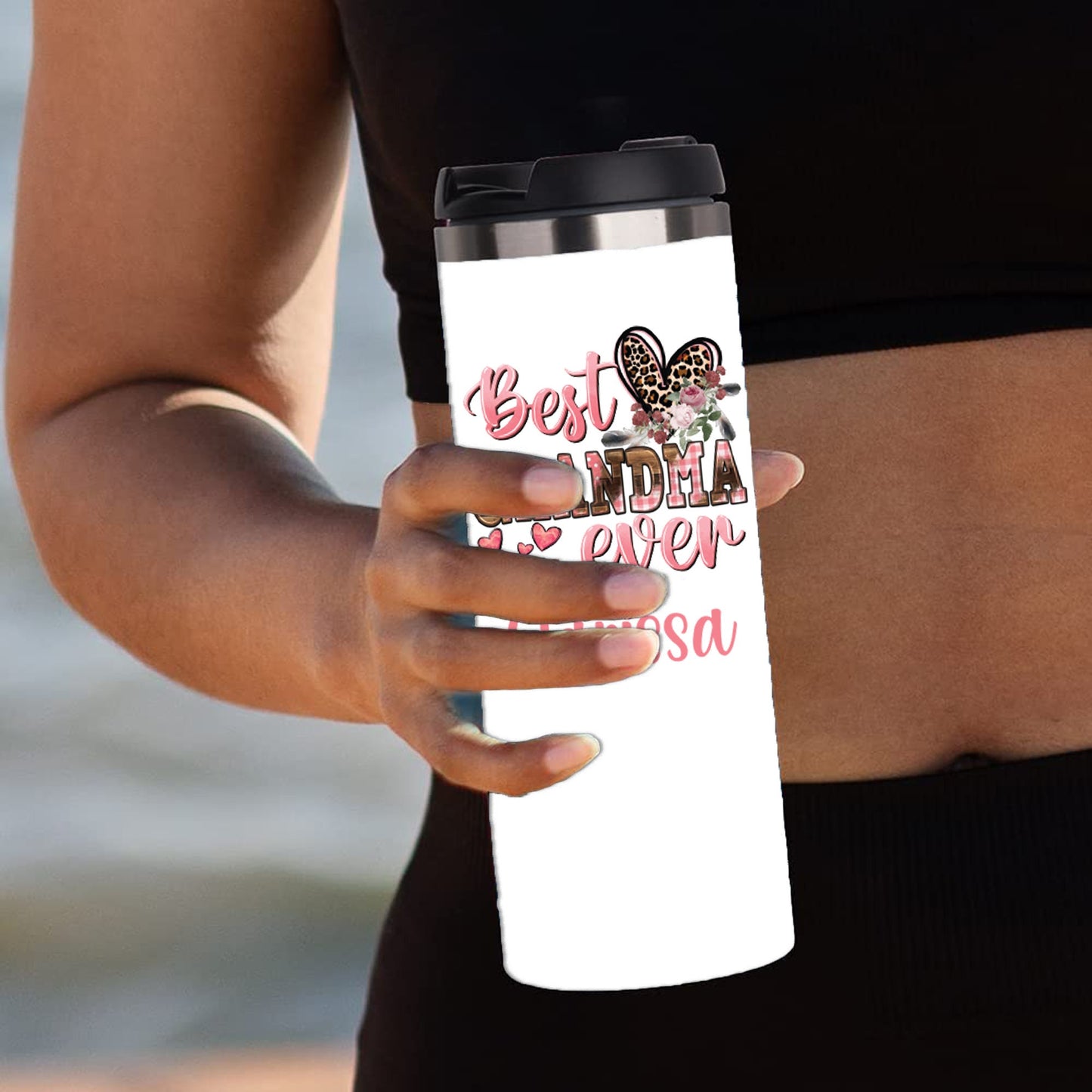 Personalized Best Grandma Ever Hearts Tumbler - Sublimated