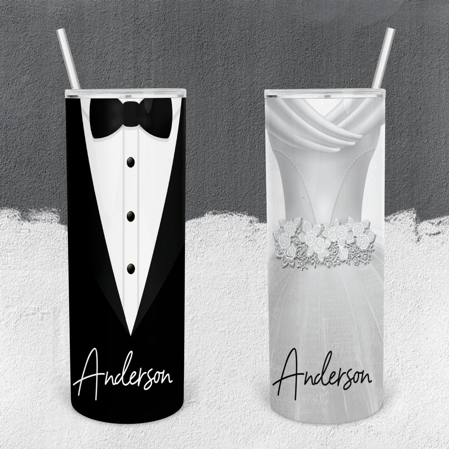 Personalized Tuxedo and Wedding Dress Tumbler - Sublimated