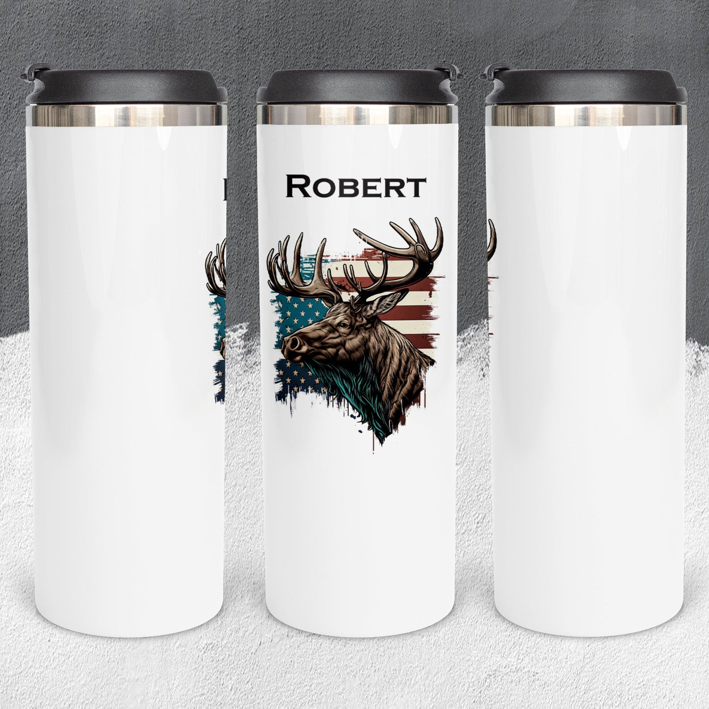 Personalized Hunting Moose Head American Flag Tumbler - Sublimated