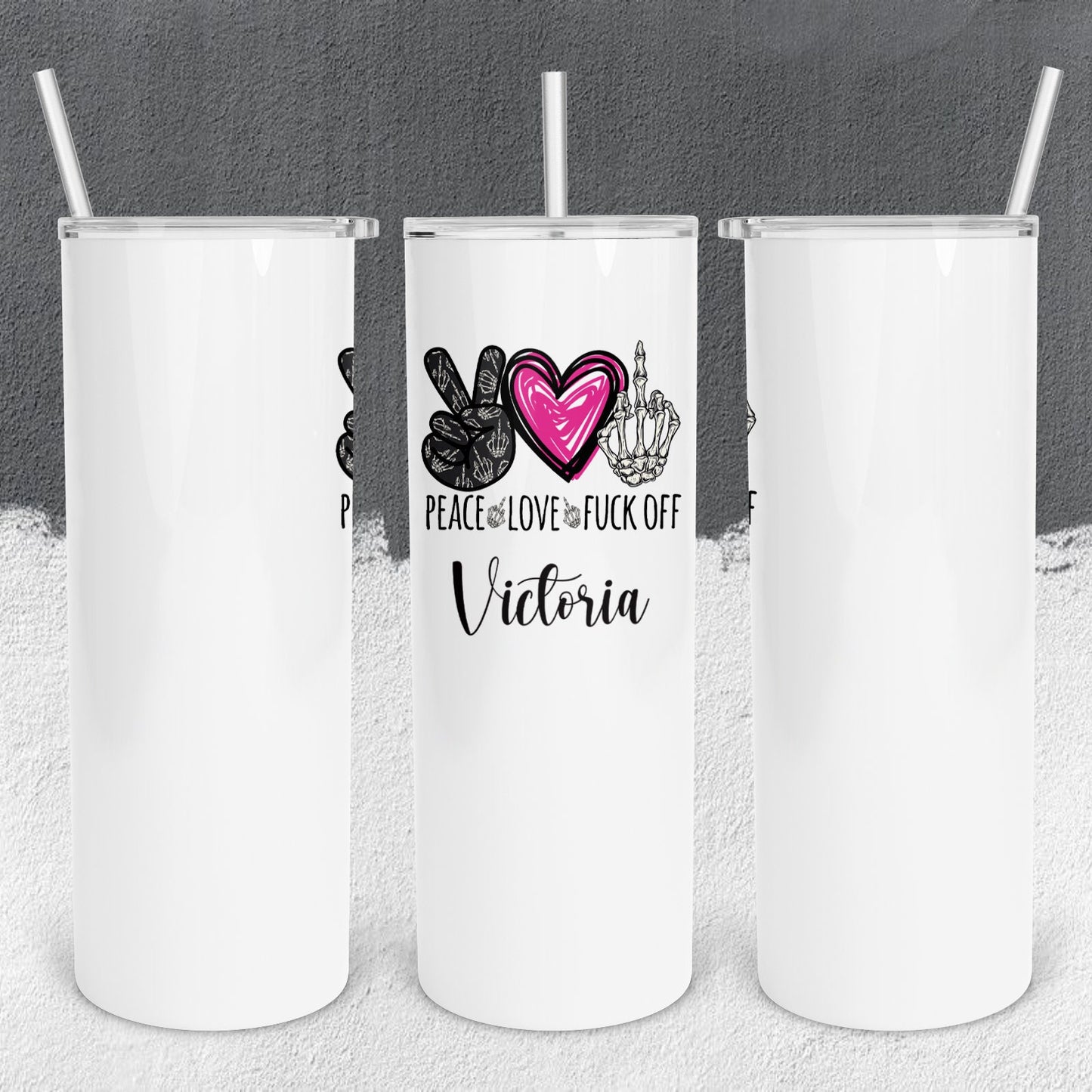 Personalized Peace Love F*ck Off Tumbler - Sublimated