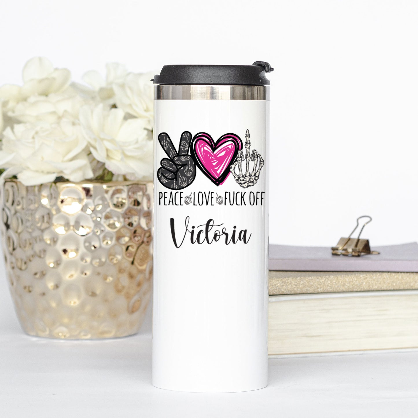 Personalized Peace Love F*ck Off Tumbler - Sublimated