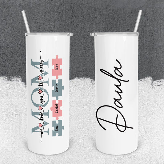 Personalized Mom with Kids' Names on Puzzle Pieces Tumbler - Sublimated