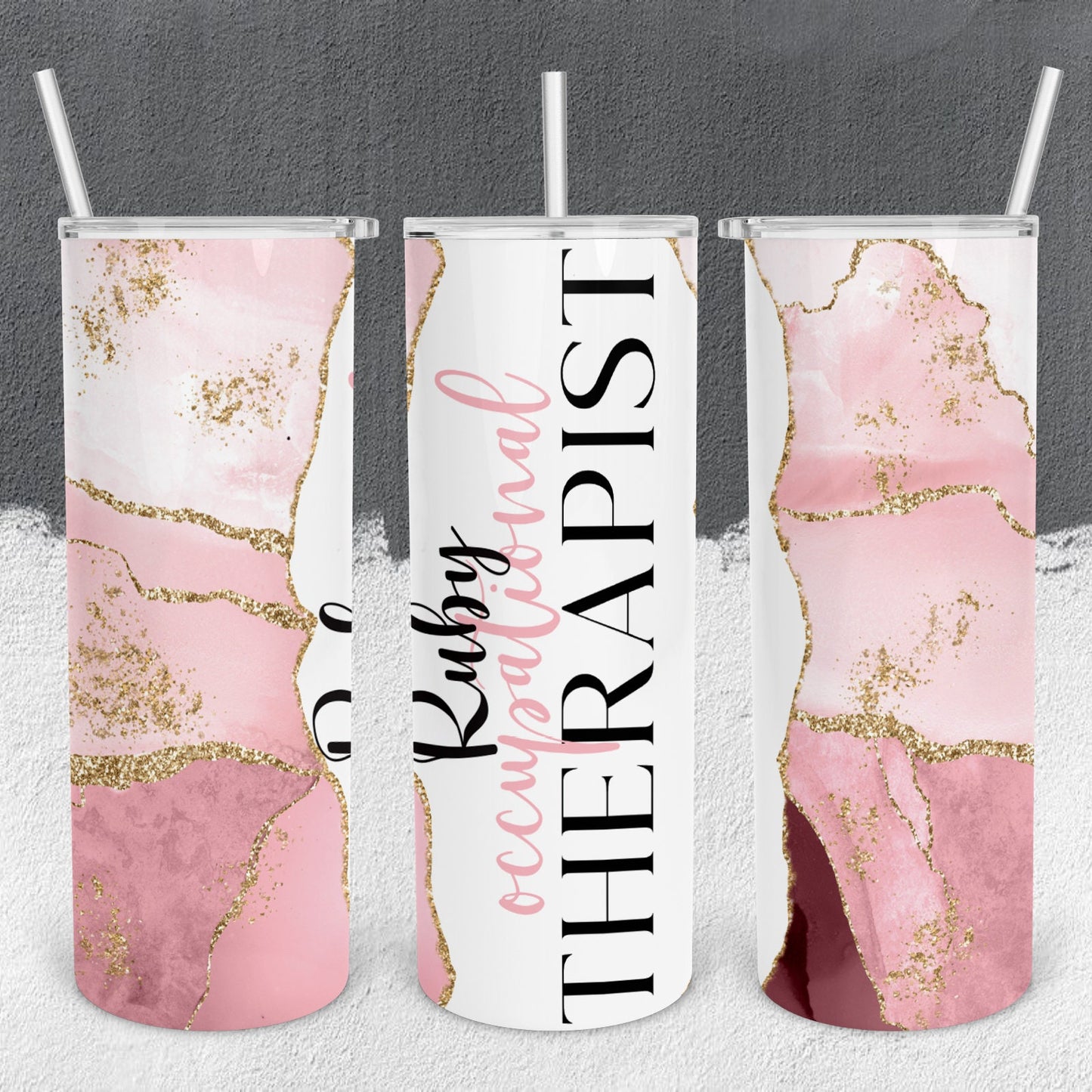 Personalized Occupational Therapist Pink Marble Tumbler - Sublimated