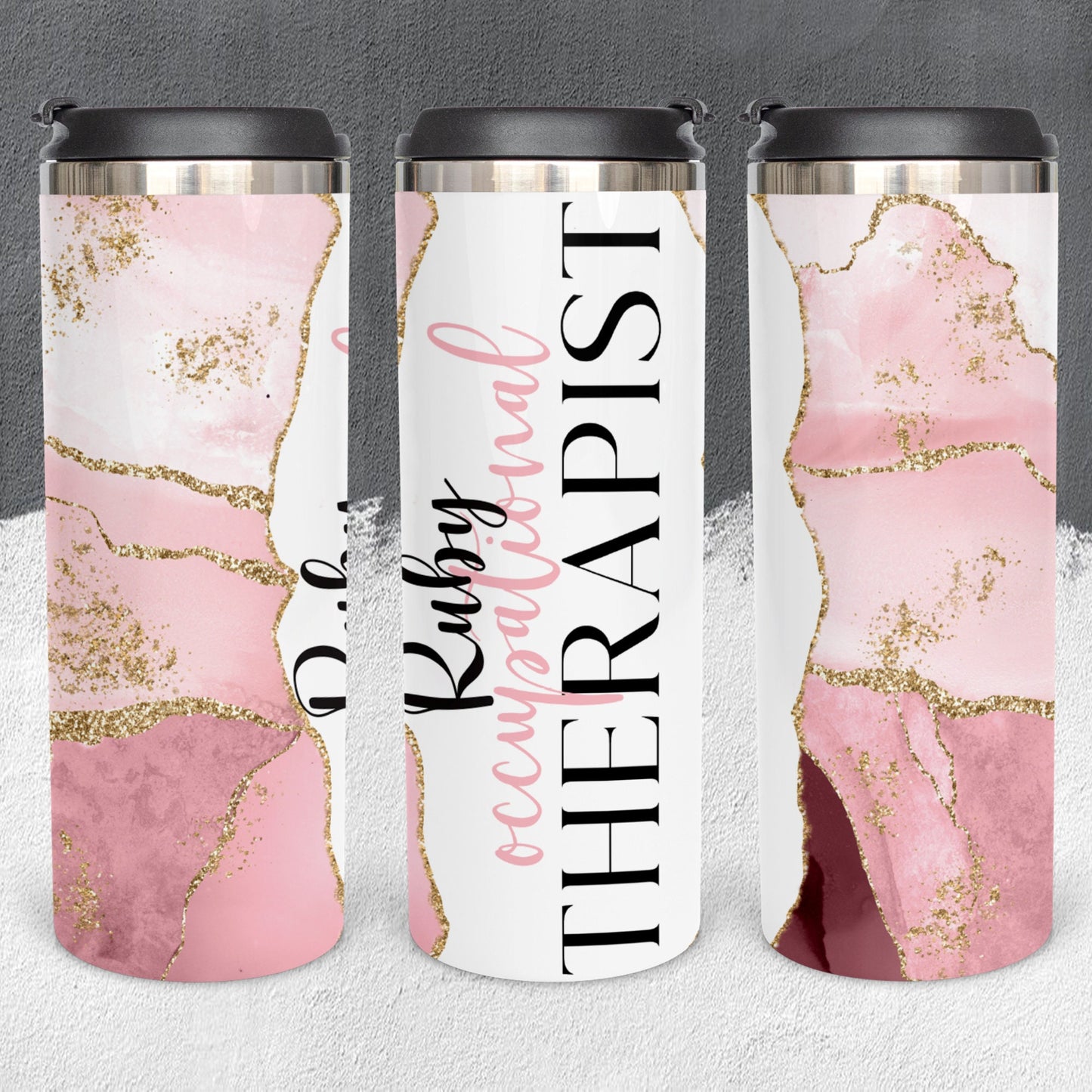 Personalized Occupational Therapist Pink Marble Tumbler - Sublimated