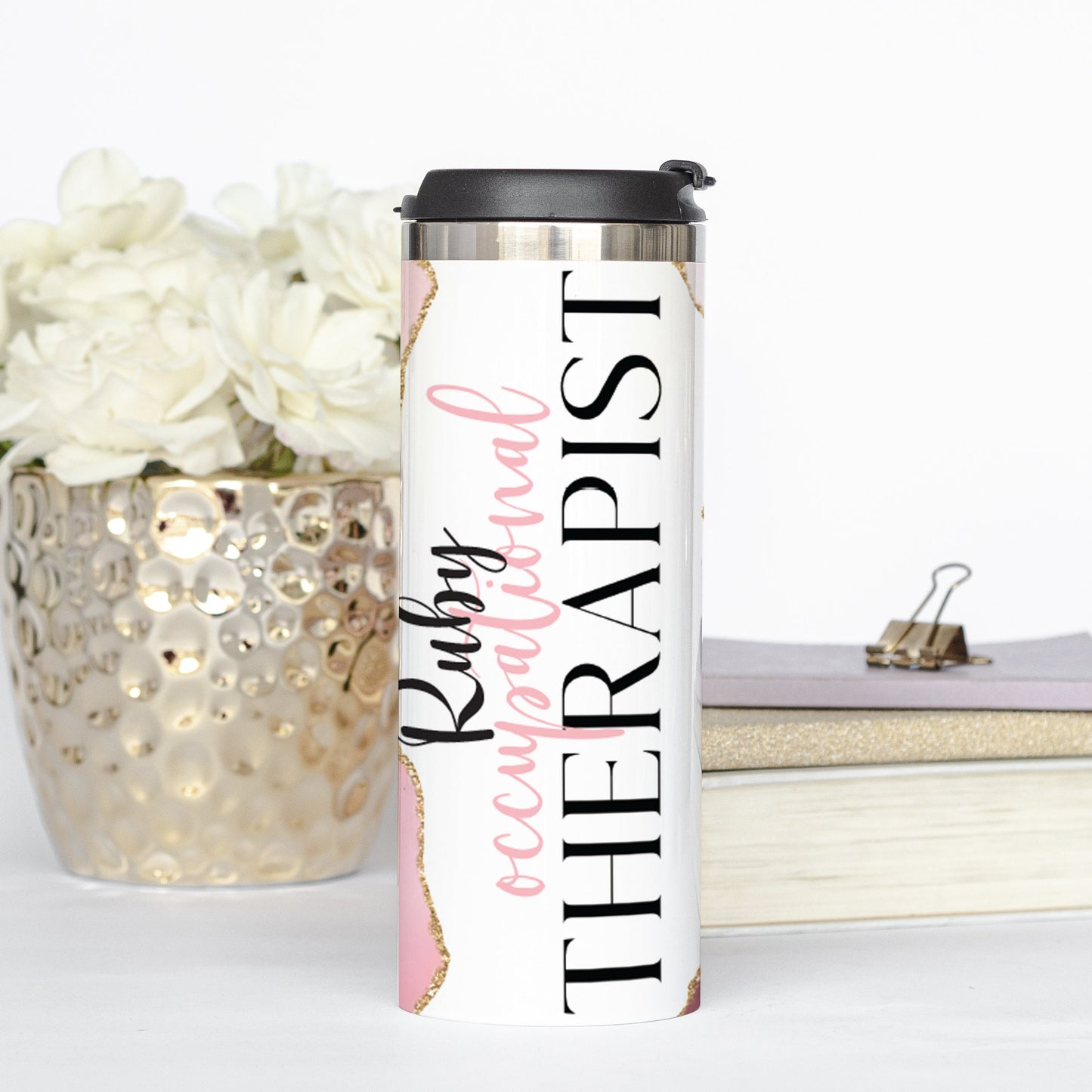 Personalized Occupational Therapist Pink Marble Tumbler - Sublimated