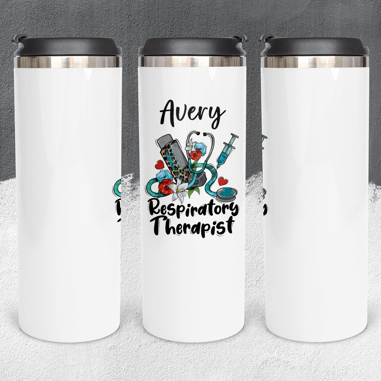 Personalized Respiratory Theory Stethoscope and Inhaler Tumbler - Sublimated