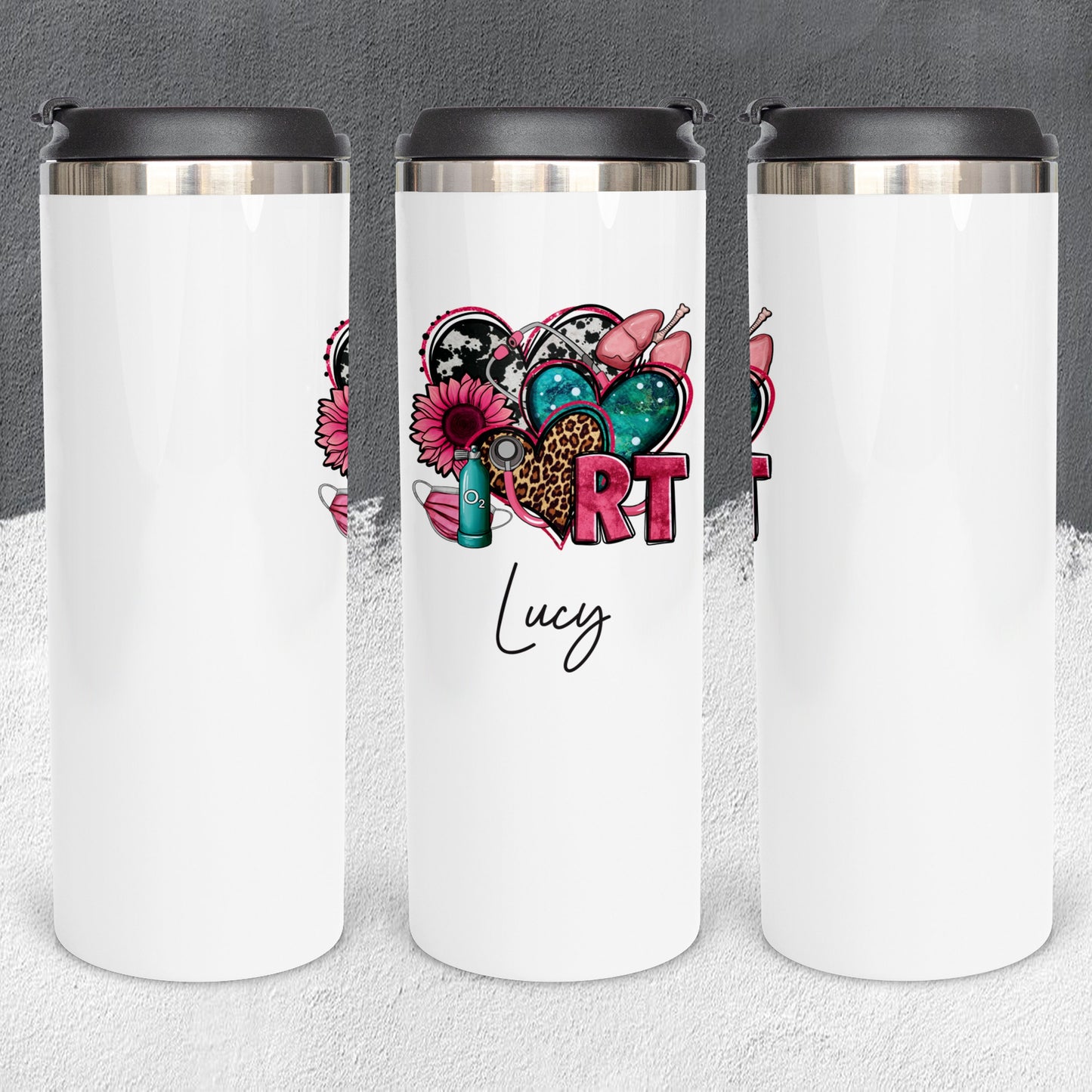 Personalized Respiratory Therapist Hearts Tumbler - Sublimated