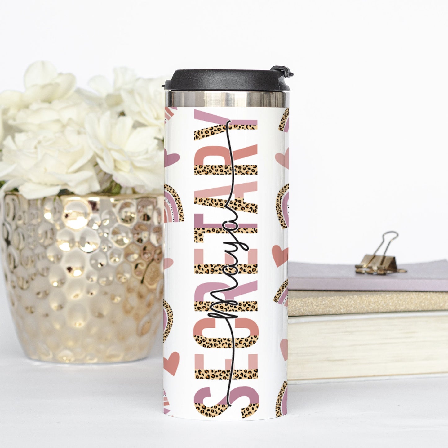 Personalized Secretary Rainbows Cheetah Print Tumbler - Sublimated