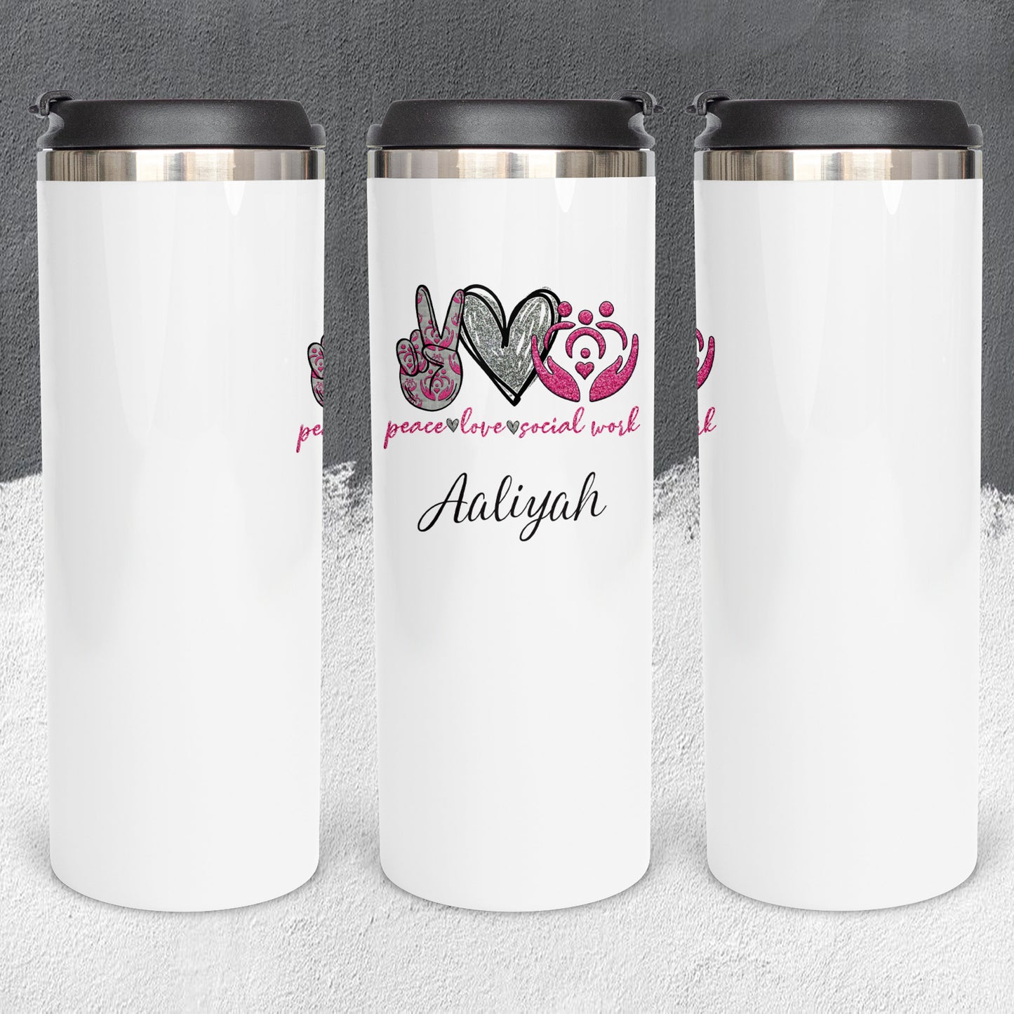 Personalized Peace Love Social Work Tumbler - Sublimated