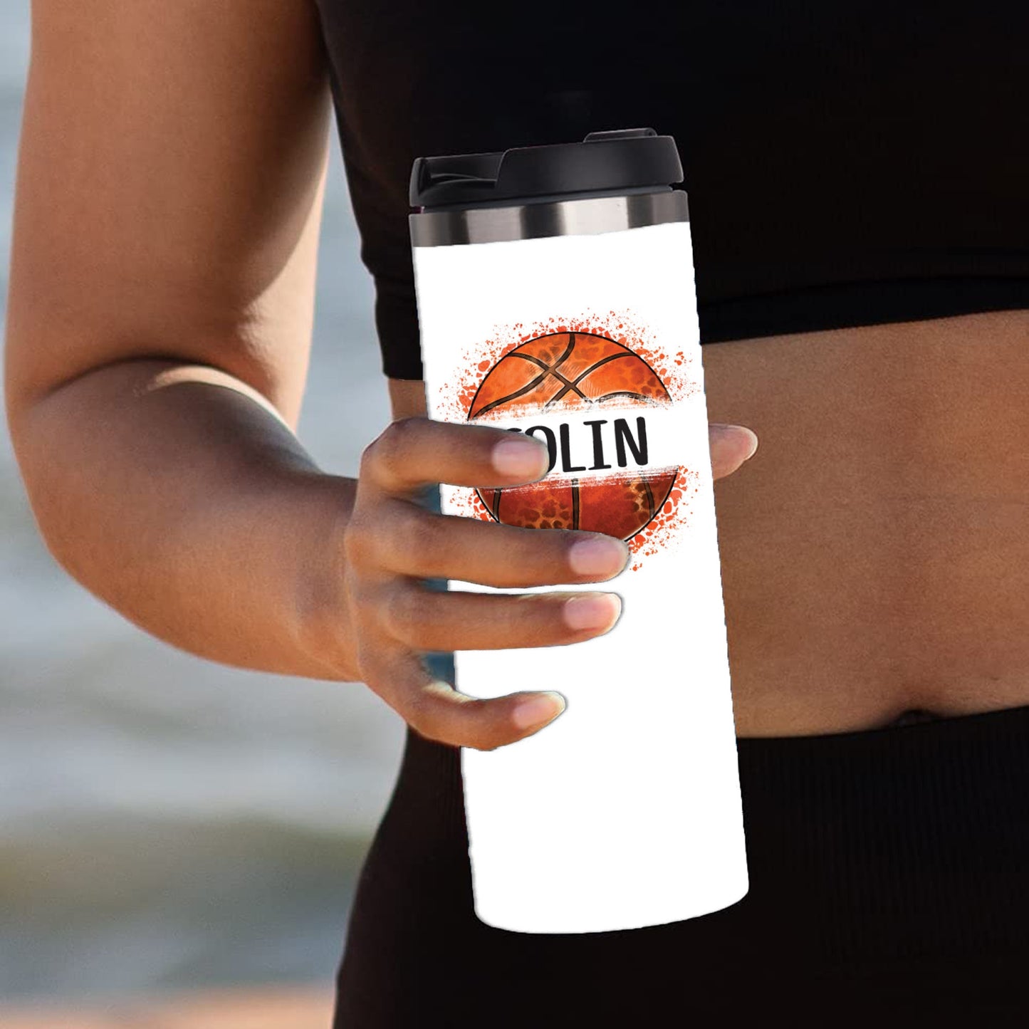 Personalized Basketball Split Monogram Tumbler - Sublimated