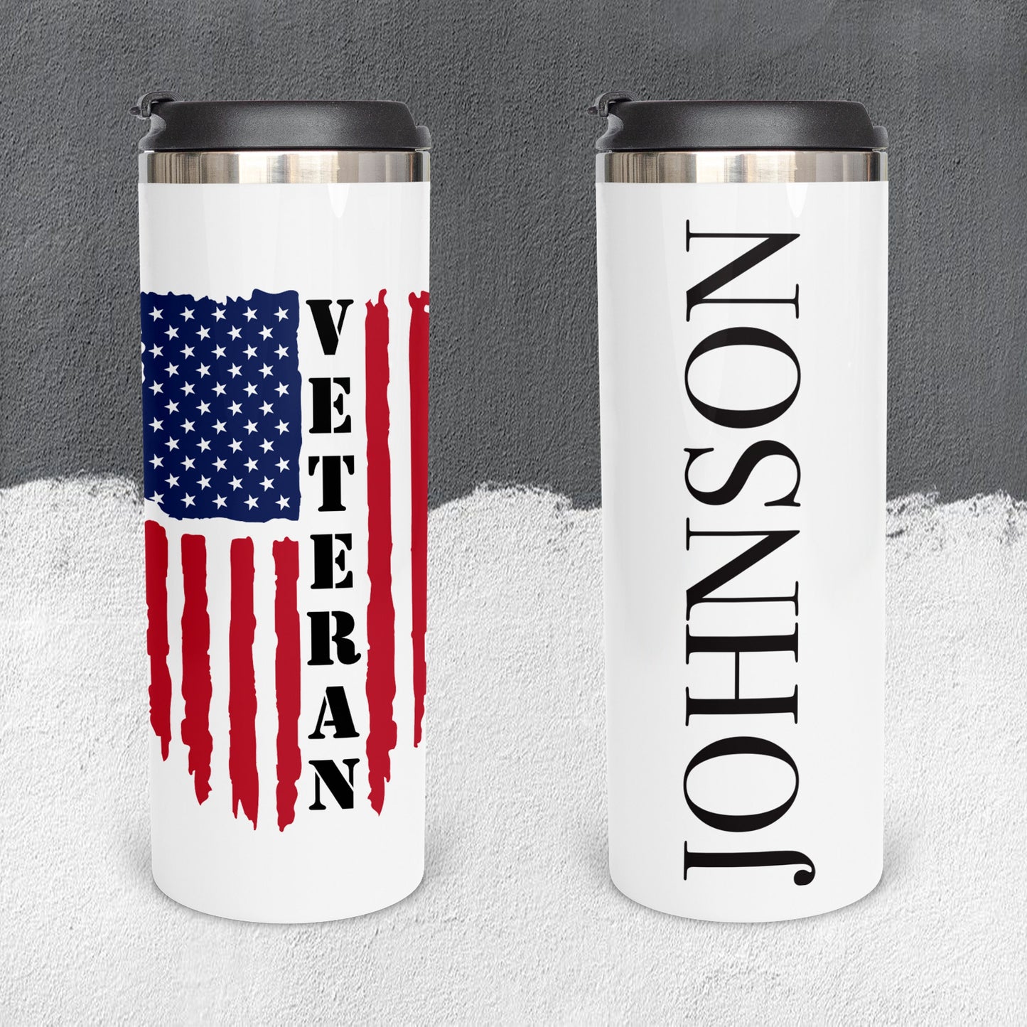 Personalized Veteran Distressed American Flag Tumbler - Sublimated