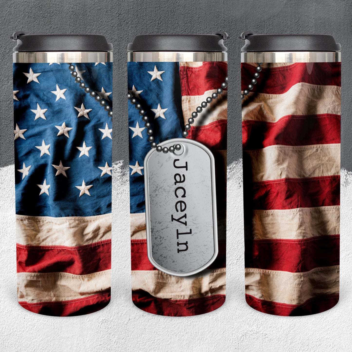 Personalized American Flag with Dog Tag Tumbler - Sublimated