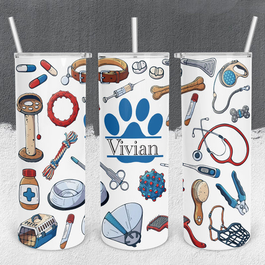 Personalized Paw Print Split Monogram Tumbler - Sublimated